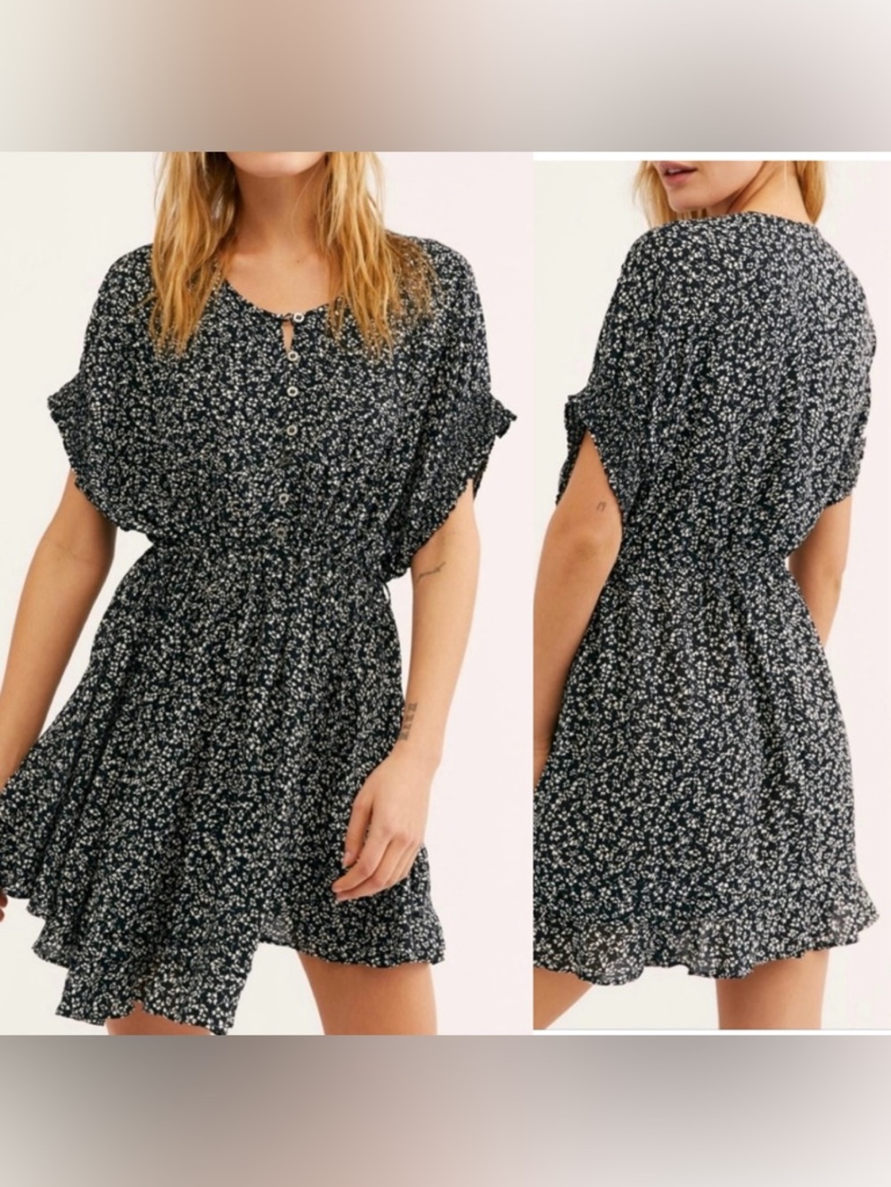 Free People Mini Dress Size S Ditsy Floral Boho Chic Feminine Flowy Babydoll